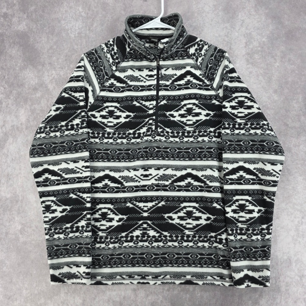 Eddie Bauer Southwestern Aztec 1/4 Zip Womens Fleece Pullover Large Black White
